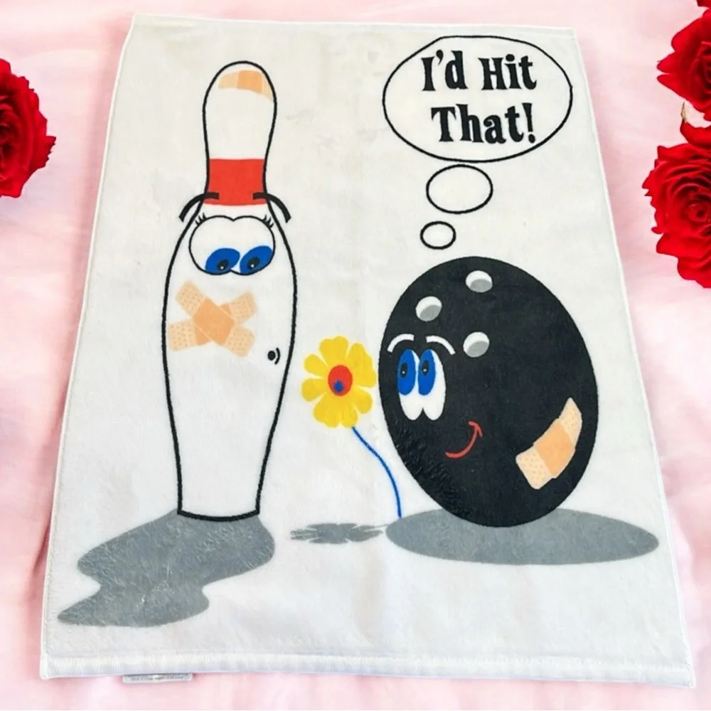 3D ROSE NOVELTY BOWLING SPORT HAND TOWEL MICROFIBER TERRY CLOTH WHITE